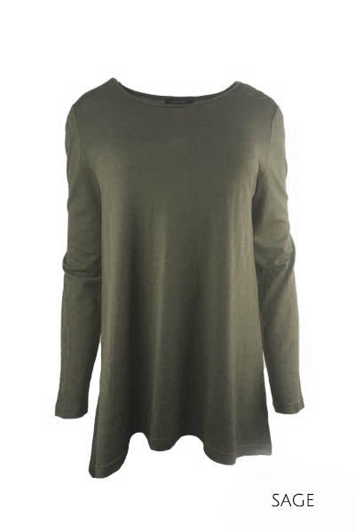 EBONY_WOMEN'S 100% MERINO WOOL (210) A-LINE SCOOP LONG SLEEVE TOP SAGE _ _ Ebony Boutique NZ