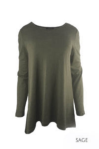 EBONY_WOMEN'S 100% MERINO WOOL (210) A-LINE SCOOP LONG SLEEVE TOP SAGE _ _ Ebony Boutique NZ