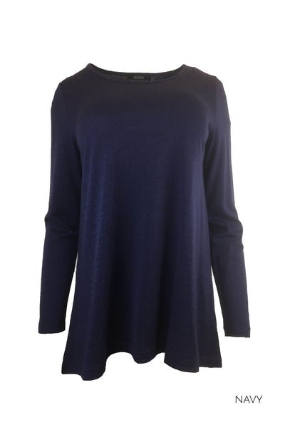 EBONY_WOMEN'S 100% MERINO WOOL (210) A-LINE SCOOP LONG SLEEVE TOP NAVY _ _ Ebony Boutique NZ