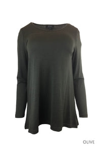 EBONY_WOMEN'S 100% MERINO WOOL (210) A-LINE SCOOP LONG SLEEVE TOP OLIVE _ _ Ebony Boutique NZ