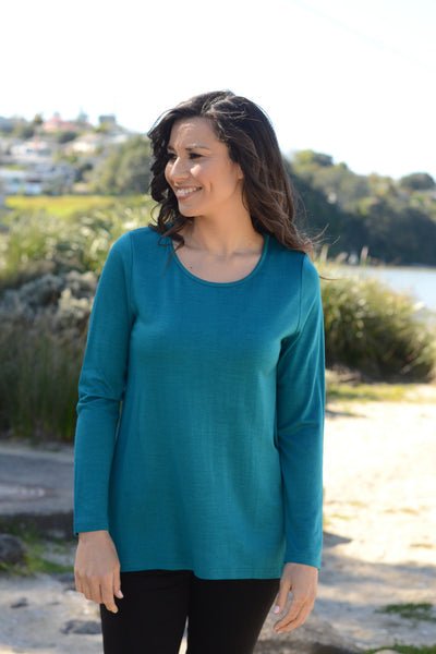 EBONY_WOMEN'S 100% MERINO WOOL (210) A-LINE SCOOP LONG SLEEVE TOP DRAGONFLY _ _ Ebony Boutique NZ