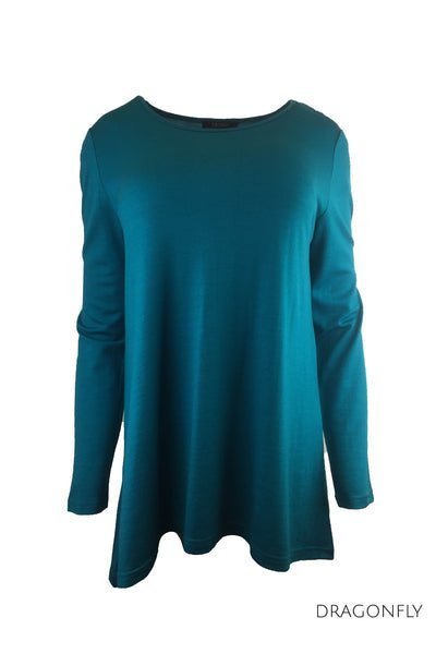 EBONY_WOMEN'S 100% MERINO WOOL (210) A-LINE SCOOP LONG SLEEVE TOP DRAGONFLY _ _ Ebony Boutique NZ