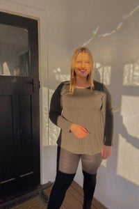 EBONY_WOMEN'S 100% MERINO WOOL (210) A-LINE SCOOP LONG SLEEVE TOP OLIVE _ _ Ebony Boutique NZ