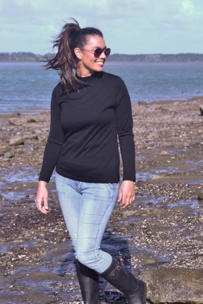 EBONY_WOMEN'S 100% MERINO WOOL (210) LONG SLEEVE TURTLE NECK JUMPER BLACK _ _ Ebony Boutique NZ