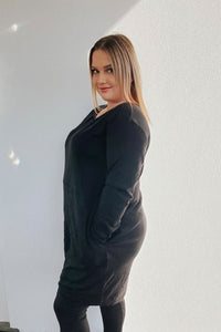 EBONY_WOMENS 100% MERINO WOOL (210) LONG SLEEVE WAIST DETAIL TUNIC DRESS _ _ Ebony Boutique NZ