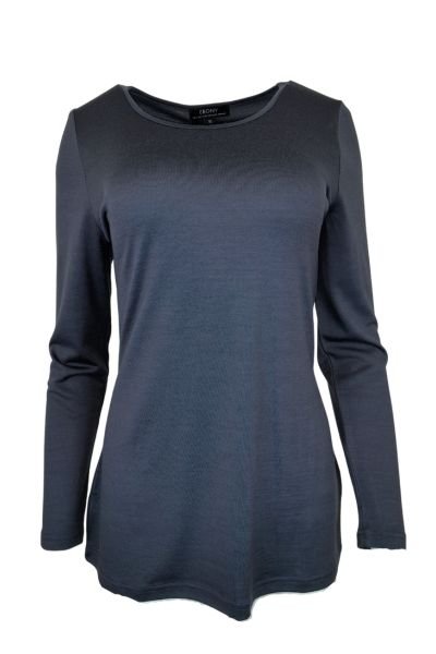 EBONY_WOMEN'S 100% MERINO WOOL (210) LONGLINE SCOOP LONG SLEEVE TOP INDI BLUE _ _ Ebony Boutique NZ