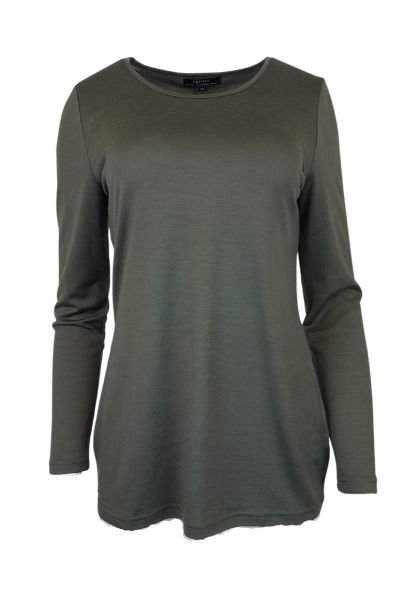 EBONY_WOMEN'S 100% MERINO WOOL (210) LONGLINE SCOOP LONG SLEEVE TOP KHAKI _ _ Ebony Boutique NZ