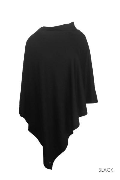 EBONY_100% MERINO WOOL PONCHO EASY STYLE LAYER BLACK _ _ Ebony Boutique NZ