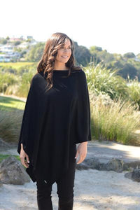 EBONY_100% MERINO WOOL PONCHO EASY STYLE LAYER BLACK _ _ Ebony Boutique NZ