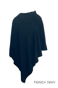 EBONY_100% MERINO WOOL PONCHO EASY STYLE LAYER FRENCH NAVY _ _ Ebony Boutique NZ