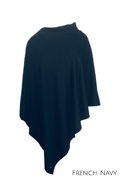 EBONY_100% MERINO WOOL PONCHO EASY STYLE LAYER FRENCH NAVY _ _ Ebony Boutique NZ