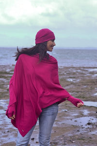 EBONY_100% MERINO WOOL PONCHO EASY STYLE LAYER RASPBERRY _ _ Ebony Boutique NZ