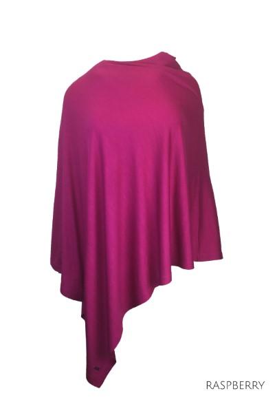 EBONY_100% MERINO WOOL PONCHO EASY STYLE LAYER RASPBERRY _ _ Ebony Boutique NZ