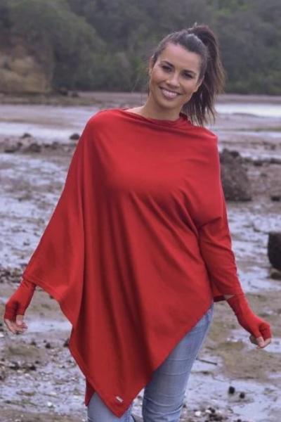 EBONY_100% MERINO WOOL PONCHO EASY STYLE LAYER RUBY _ _ Ebony Boutique NZ
