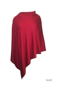 EBONY_100% MERINO WOOL PONCHO EASY STYLE LAYER RUBY _ _ Ebony Boutique NZ