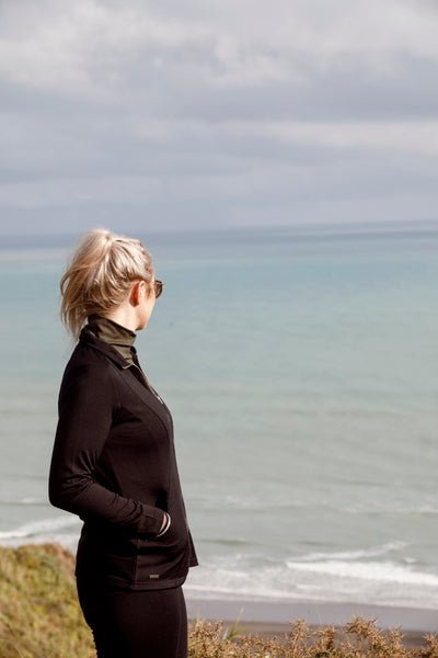 EBONY_WOMENS MERINO JACKET 100% WOOLLEN CURVED PANELS LONG SLEEVES BLACK _ _ Ebony Boutique NZ