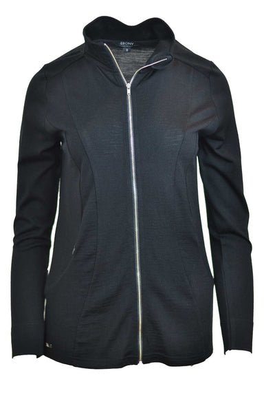 EBONY_WOMENS MERINO JACKET 100% WOOLLEN CURVED PANELS LONG SLEEVES BLACK _ _ Ebony Boutique NZ