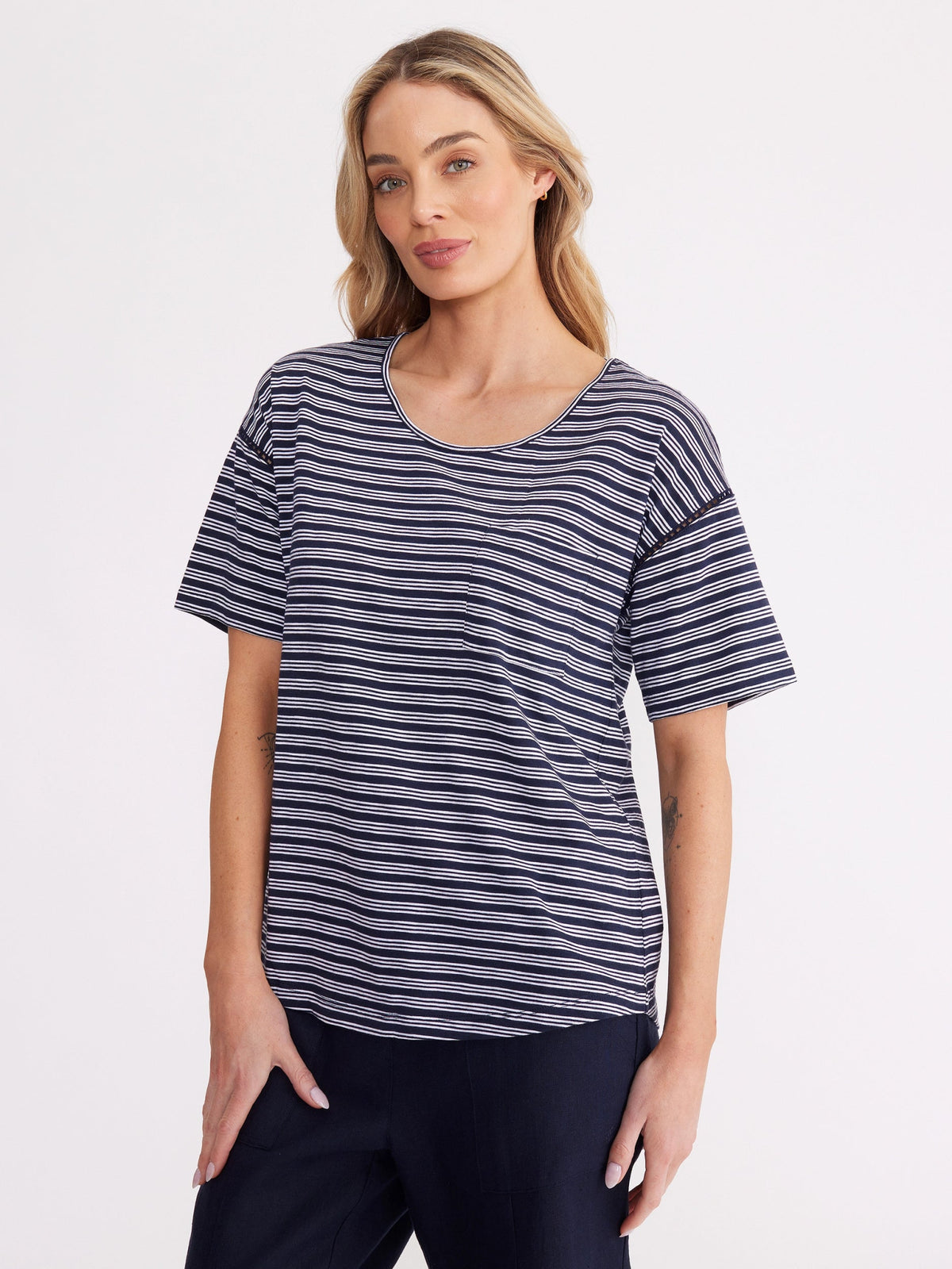 YARRA TRAIL_UNEVEN STRIPE TEE _ UNEVEN STRIPE TEE _ Ebony Boutique NZ