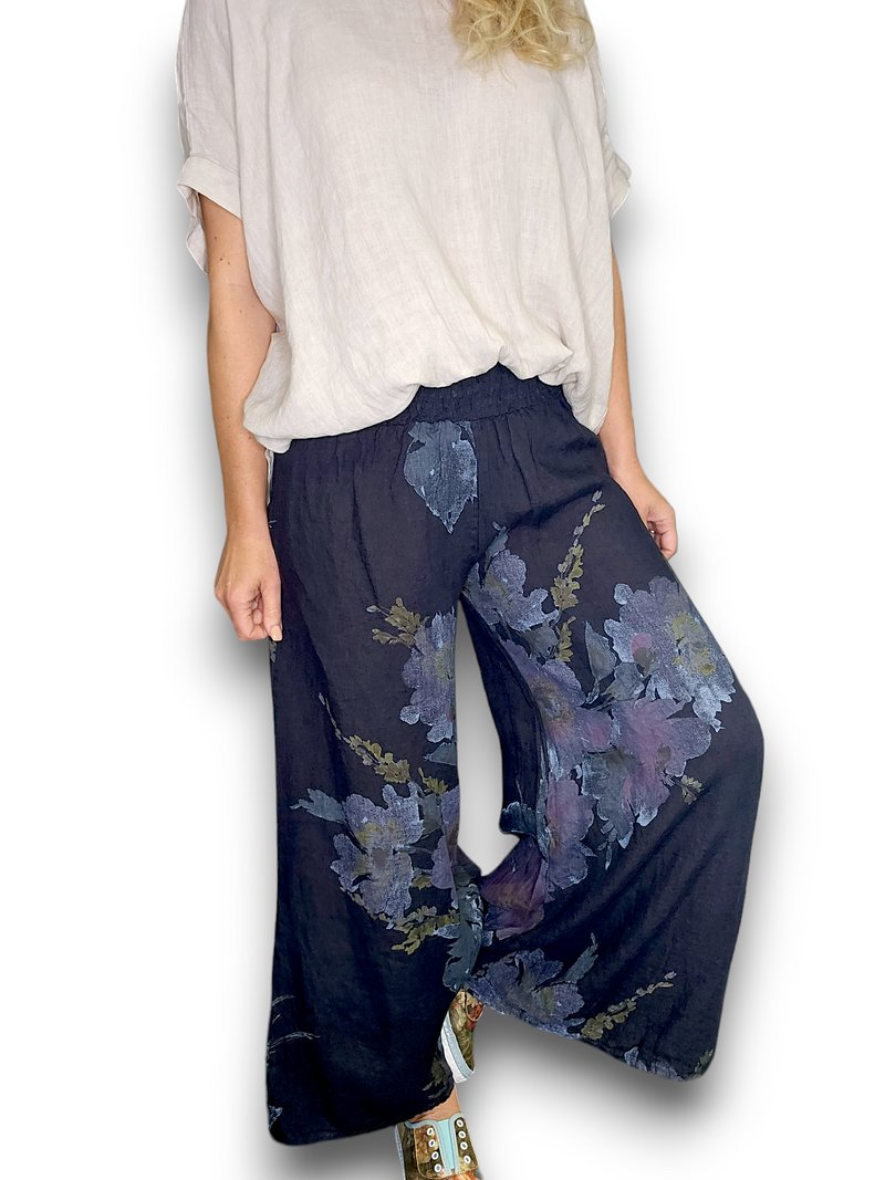 PALAZZO PANT LINEN MEADOW BLOOM NAVY