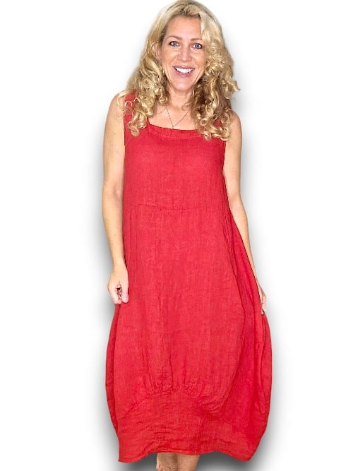 MAXI TANK DRESS LINEN RED