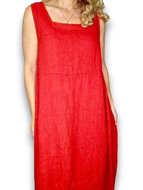 MAXI TANK DRESS LINEN RED