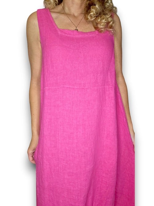 MAXI TANK DRESS LINEN HOT PINK