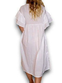 COTTON FRONT BUTTON FRILL DRESS LINEN BIANCA WHITE