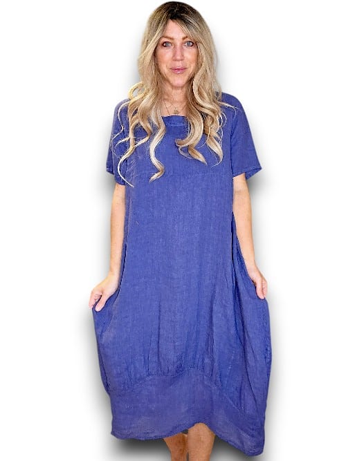 MID SLEEVE MAXI DRESS LINEN INDIGO