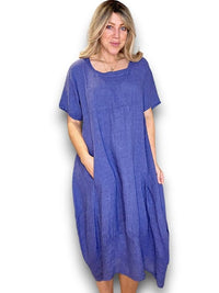 MID SLEEVE MAXI DRESS LINEN INDIGO