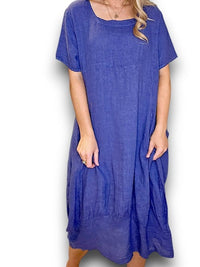 MID SLEEVE MAXI DRESS LINEN INDIGO