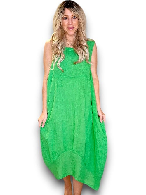 MAXI TANK DRESS LINEN BRIGHT GREEN