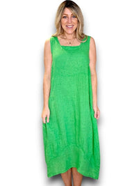 MAXI TANK DRESS LINEN BRIGHT GREEN