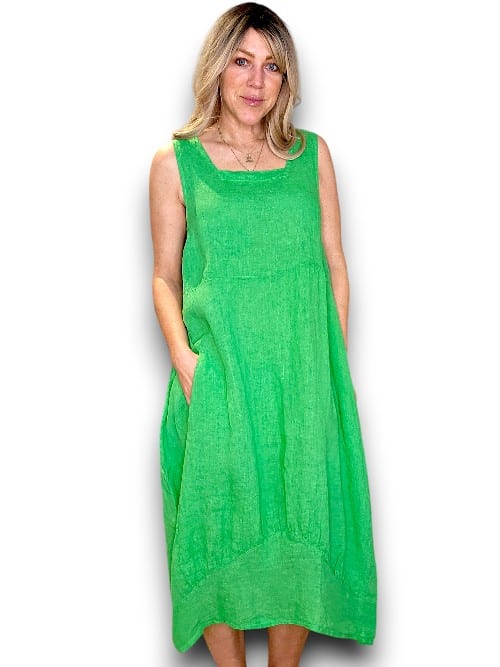 MAXI TANK DRESS LINEN BRIGHT GREEN