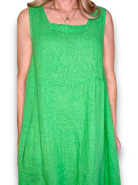 MAXI TANK DRESS LINEN BRIGHT GREEN