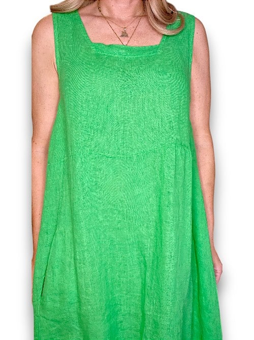 MAXI TANK DRESS LINEN BRIGHT GREEN