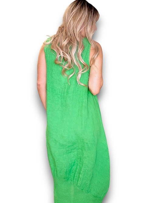 MAXI TANK DRESS LINEN BRIGHT GREEN