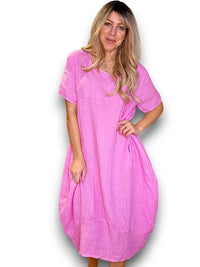 MID SLEEVE MAXI DRESS LINEN BUBBLEGUM PINK