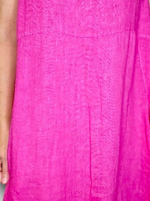 MID SLEEVE MAXI DRESS LINEN HOT PINK