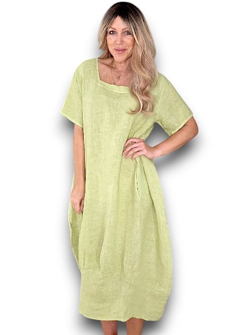 MID SLEEVE MAXI DRESS ANTIQUE LIME