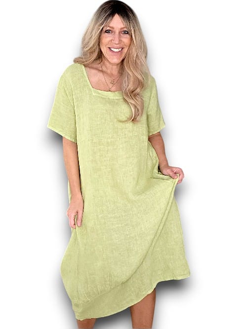 MID SLEEVE MAXI DRESS ANTIQUE LIME
