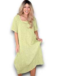 MID SLEEVE MAXI DRESS ANTIQUE LIME