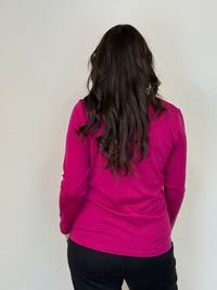 WOMENS 100% MERINO (210) LONG SLEEVE CREW TOP RASPBERRY EBAS553