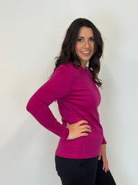 WOMENS 100% MERINO (210) LONG SLEEVE CREW TOP RASPBERRY EBAS553