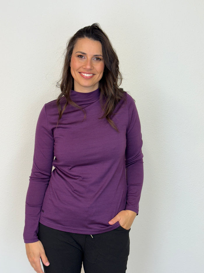 WOMENS 100% MERINO (210) LONG SLEEVE TURTLE NECK JUMPER ITALIAN PLUM