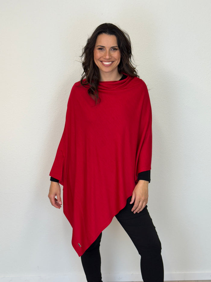 100% MERINO WOOL PONCHO EASY STYLE LAYER RUBY
