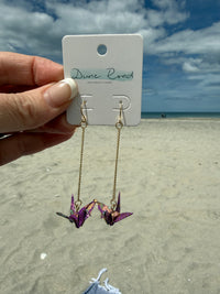 ORIGAMI PAPER CRANE EARRINGS PURPLE