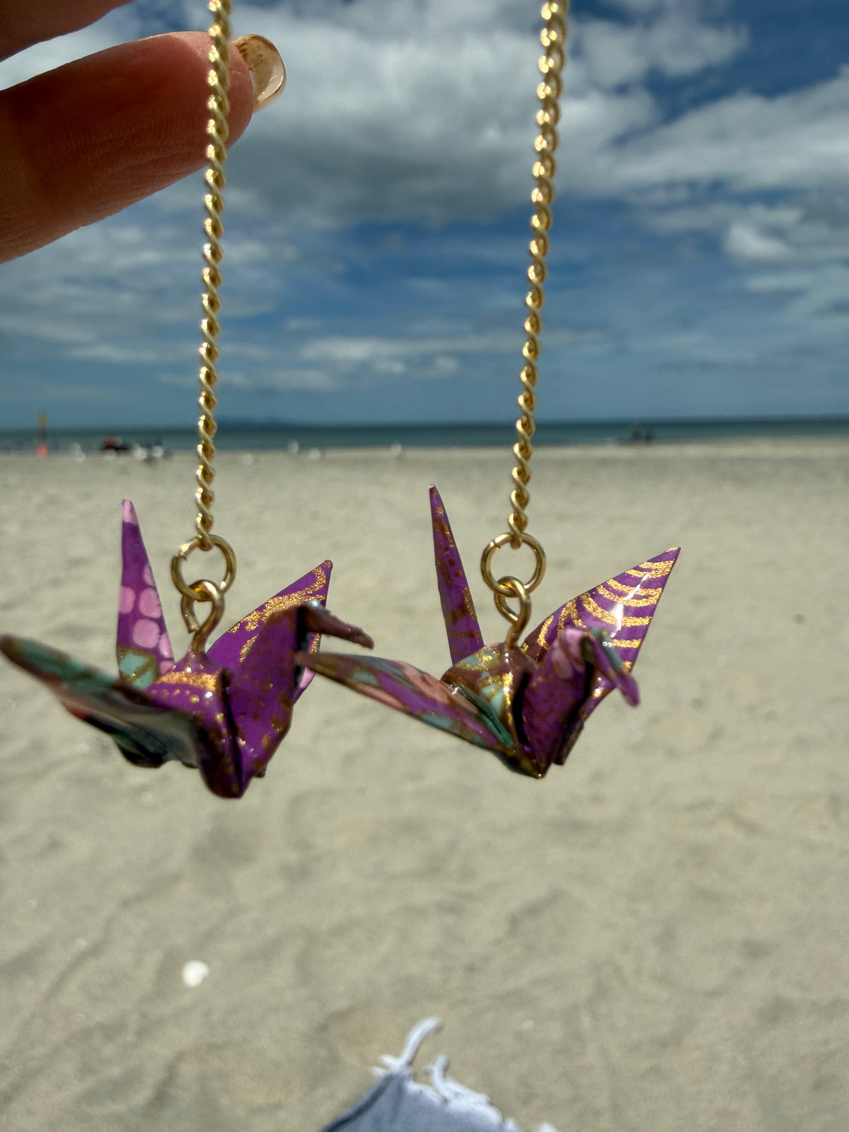 ORIGAMI PAPER CRANE EARRINGS PURPLE