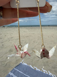 ORIGAMI PAPER CRANE EARRINGS PINK / WHITE
