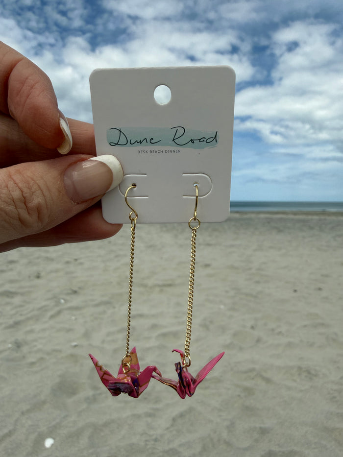 ORIGAMI PAPER CRANE EARRINGS PINK/RED/PURPLE
