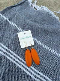 OVAL COLOURED WOOD PENDANT EARRINGS ORANGE